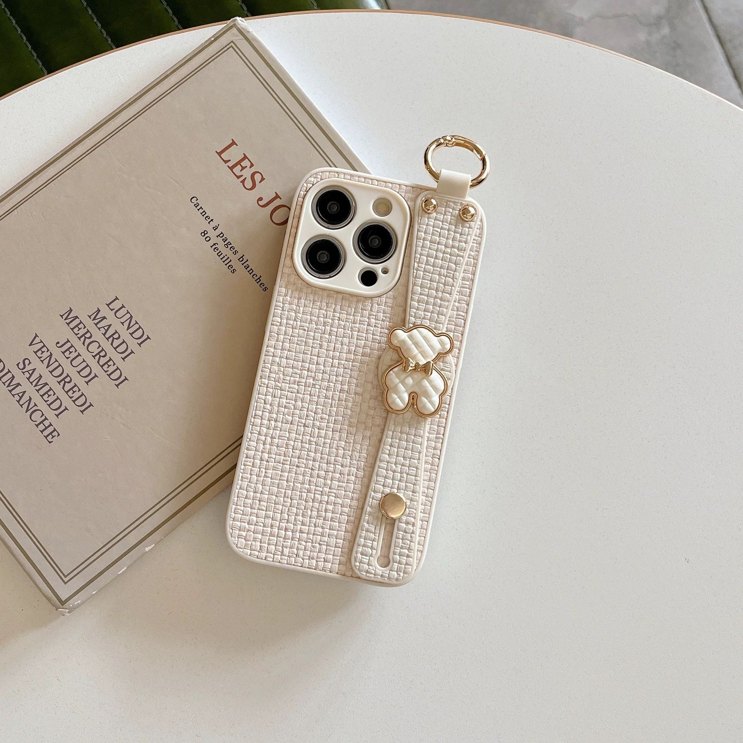 Woven Plaid Wrist Strap Holder Phone Case