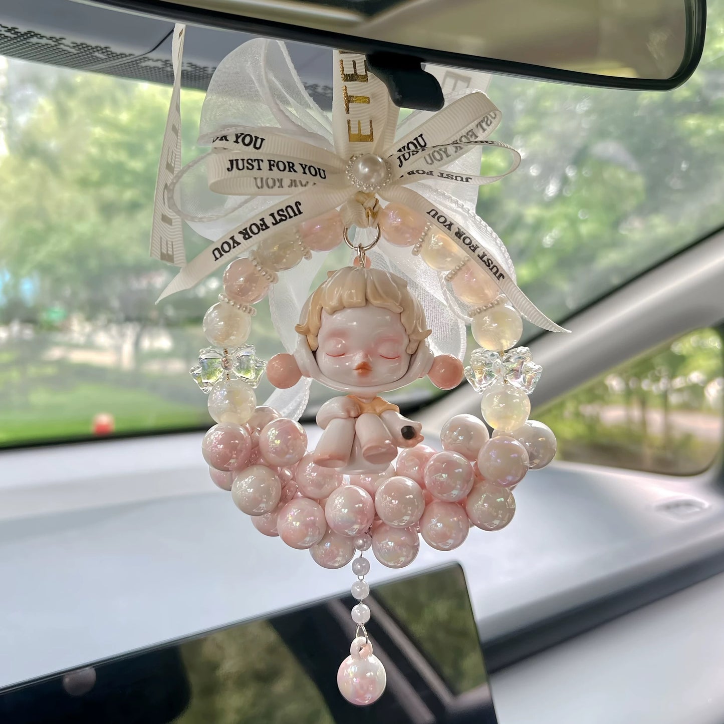Handmade Skullpanda-Inspired Car Pendant for Rearview Mirror