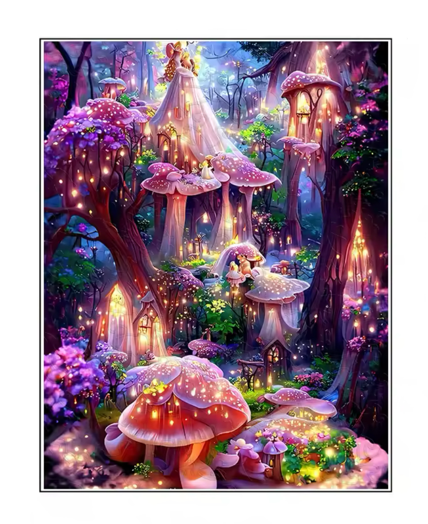 Enchanted Mushroom House Puzzle - Floral Night, Gift for Puzzle Lovers V Boutique Studio