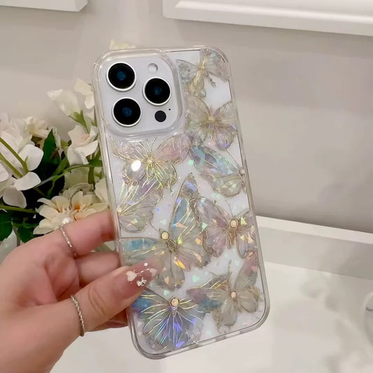Handmade Holographic Butterfly Resin Phone Case | 3D Glitter Cover