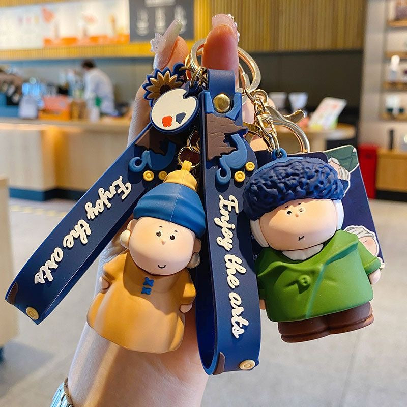 Cartoon Artist Keychain – Cute Accessories Inspired by Famous Paintings