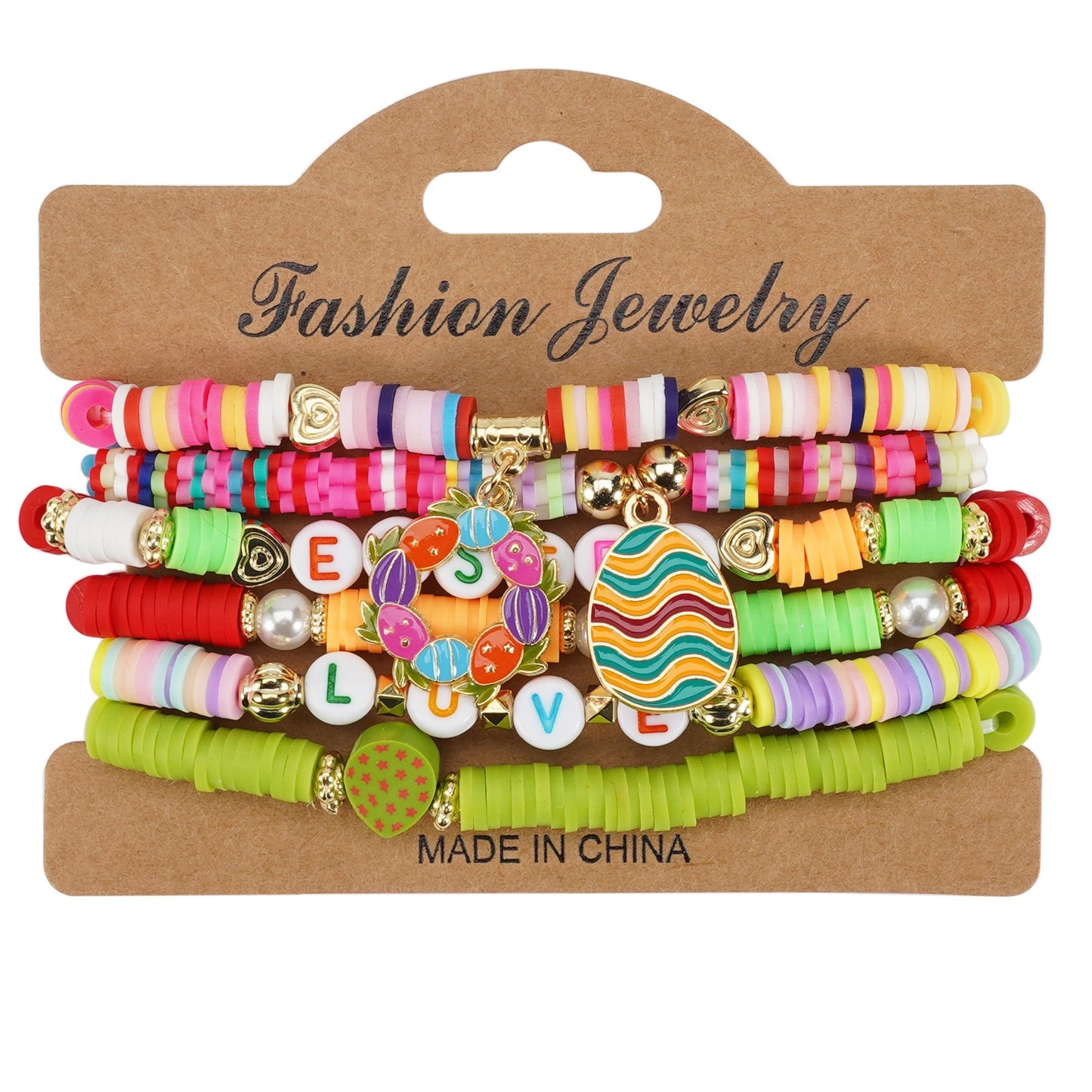 Easter Beaded Bracelet Stack – Colorful Holiday Jewelry with Bunny & Egg Charms