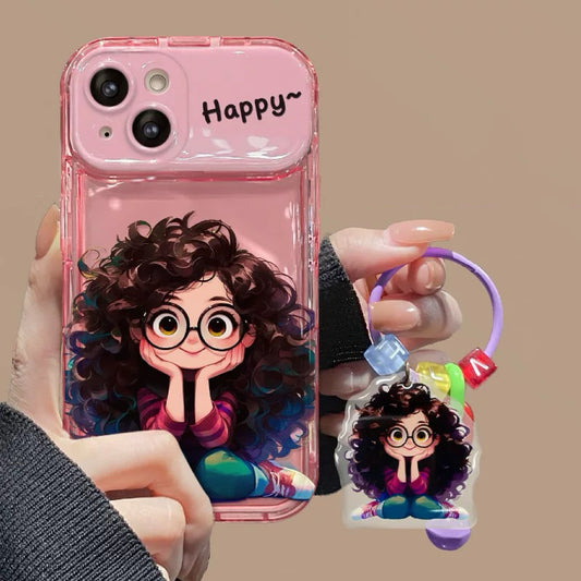 Happy Curly Hair Girl Phone Case – Multiple Colors