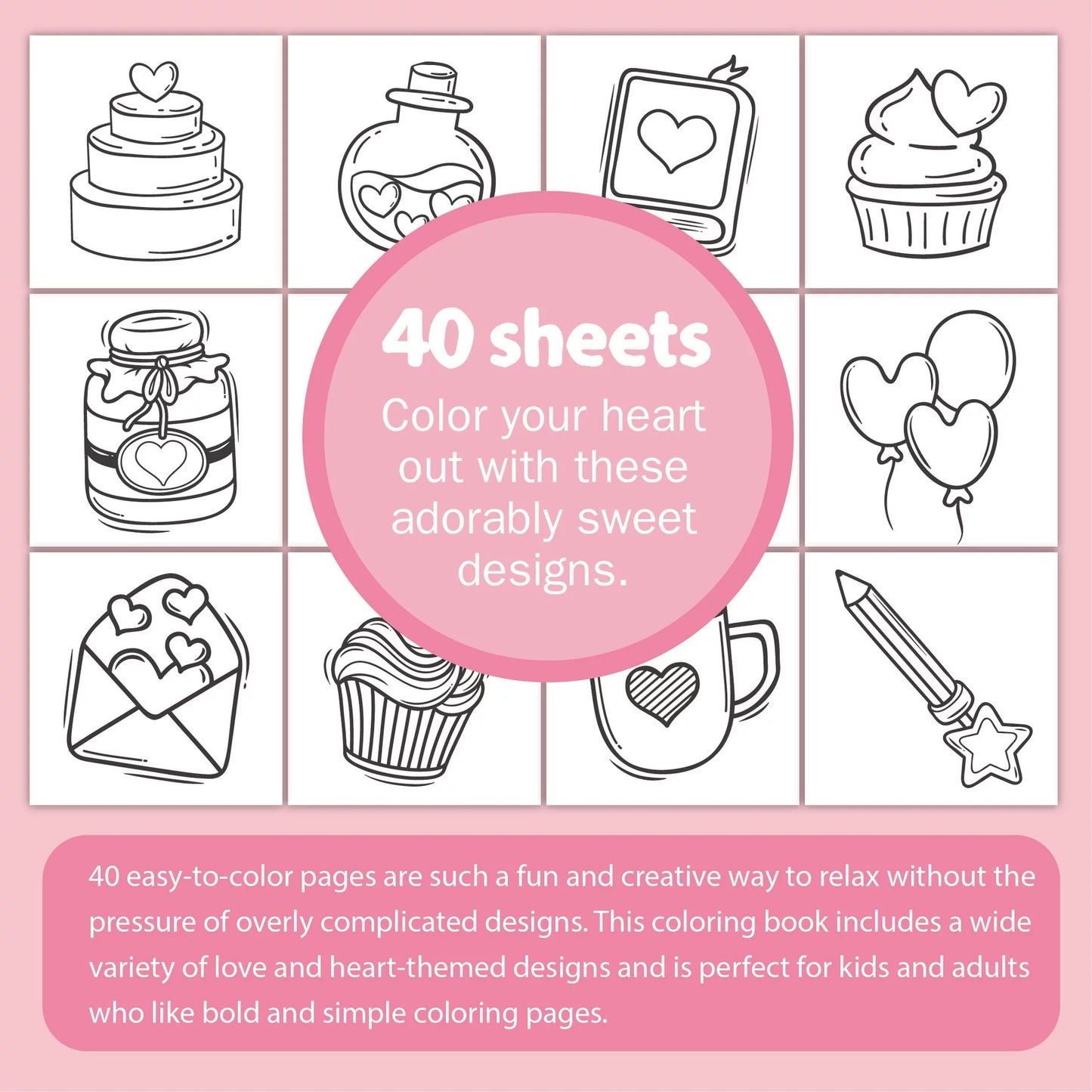 Sweet Heart Coloring Book – Cute & Easy Valentine-Themed Illustrations