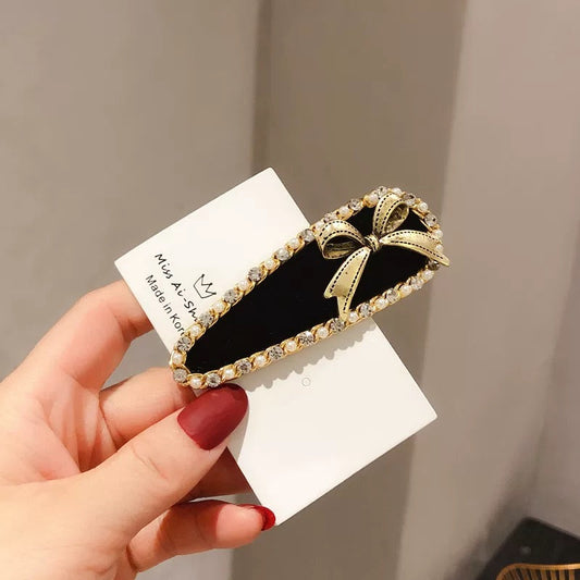 Elegant Velvet Bow Rhinestone Hair Clips V Boutique Studio