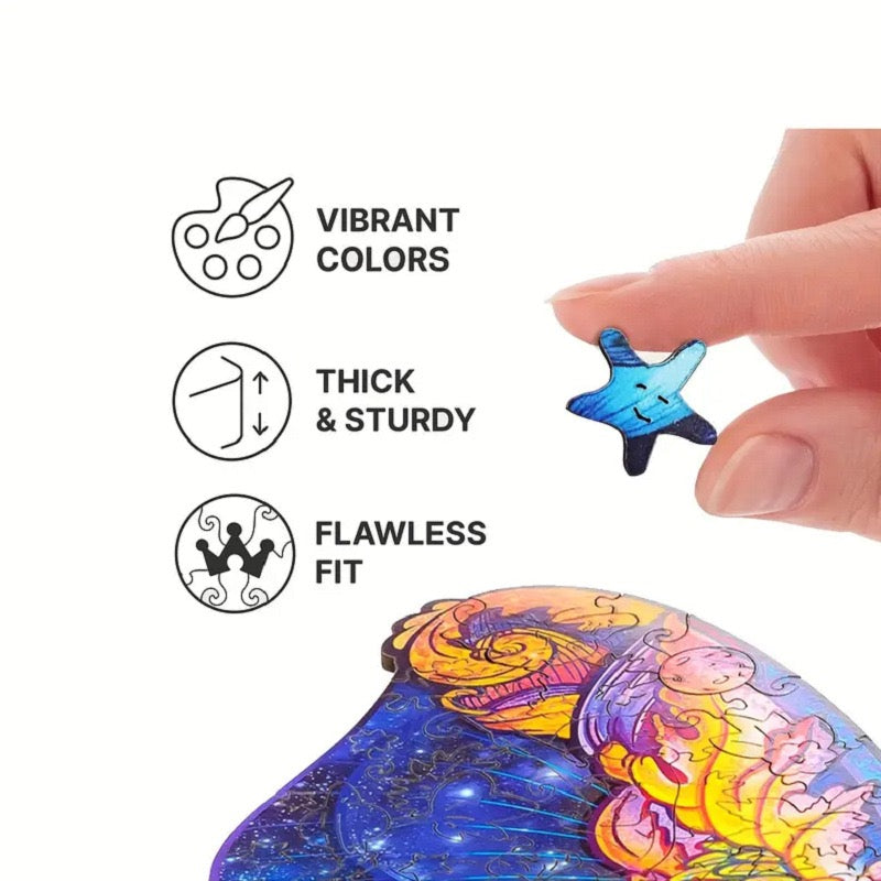 Starry Night Cat Theme Wooden Puzzle – Unique Jigsaw Gift V Boutique Studio