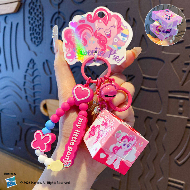 My Little Pony Keychain with Bracelet and Puzzle Cube | Cute Cartoon Bag Charm