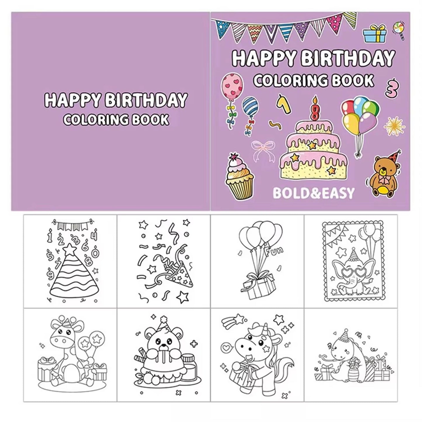 Happy Birthday Coloring Book – Fun & Easy Celebration-Themed Illustrations