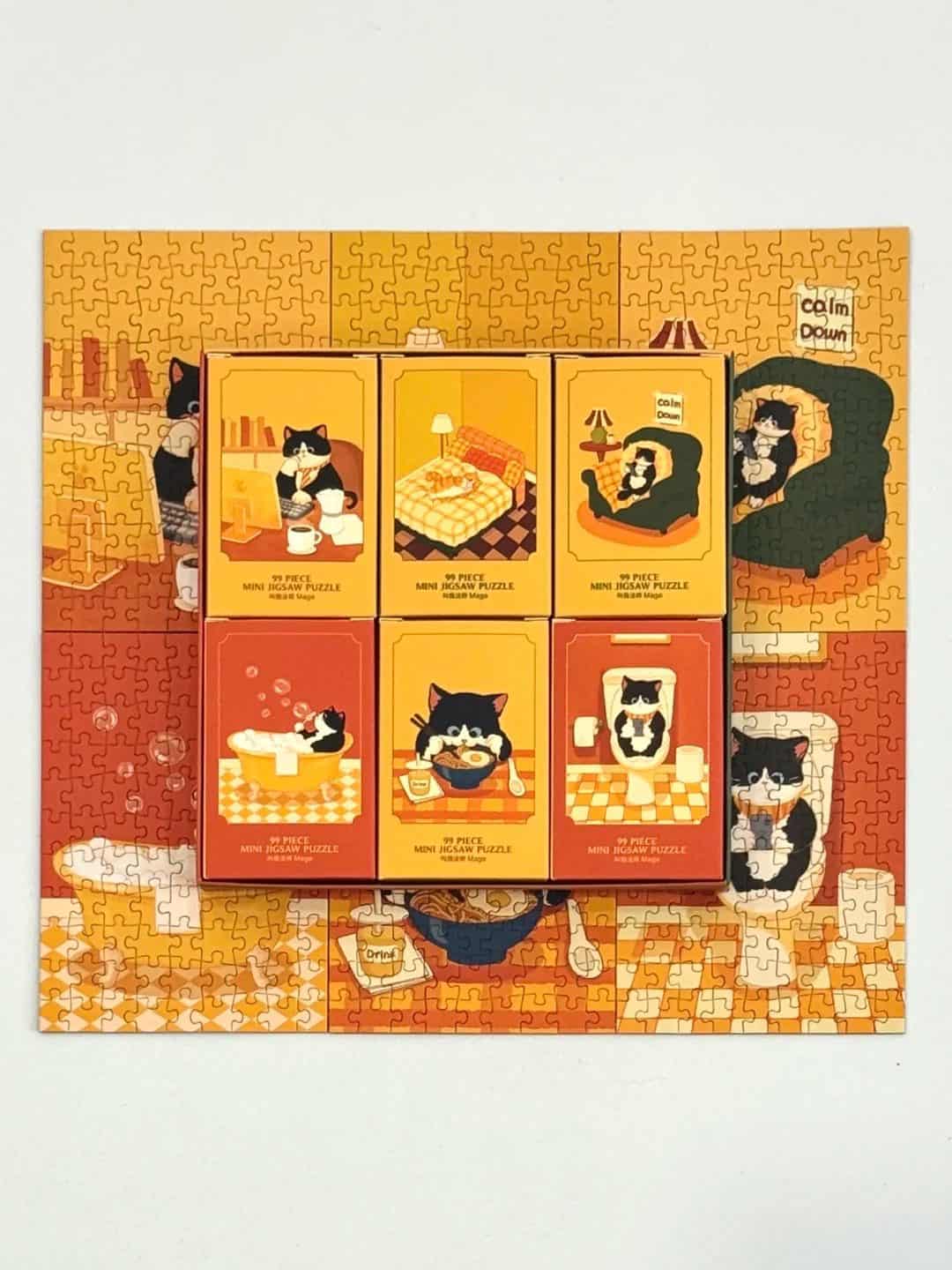 Puffinkids Cozy Cat Life 6 x 99 Piece Mini Jigsaw Puzzle Set