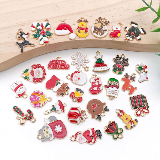 Mixed 30 Pcs Christmas DIY Jewelry Making Charms