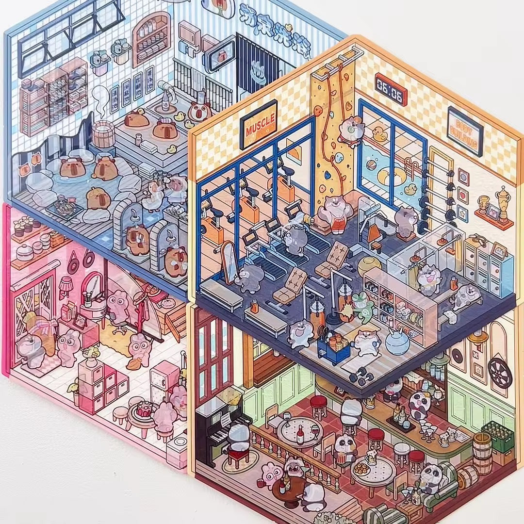 Mini World 3D Scene Stickers – DIY Room Kit for Journals & Crafts