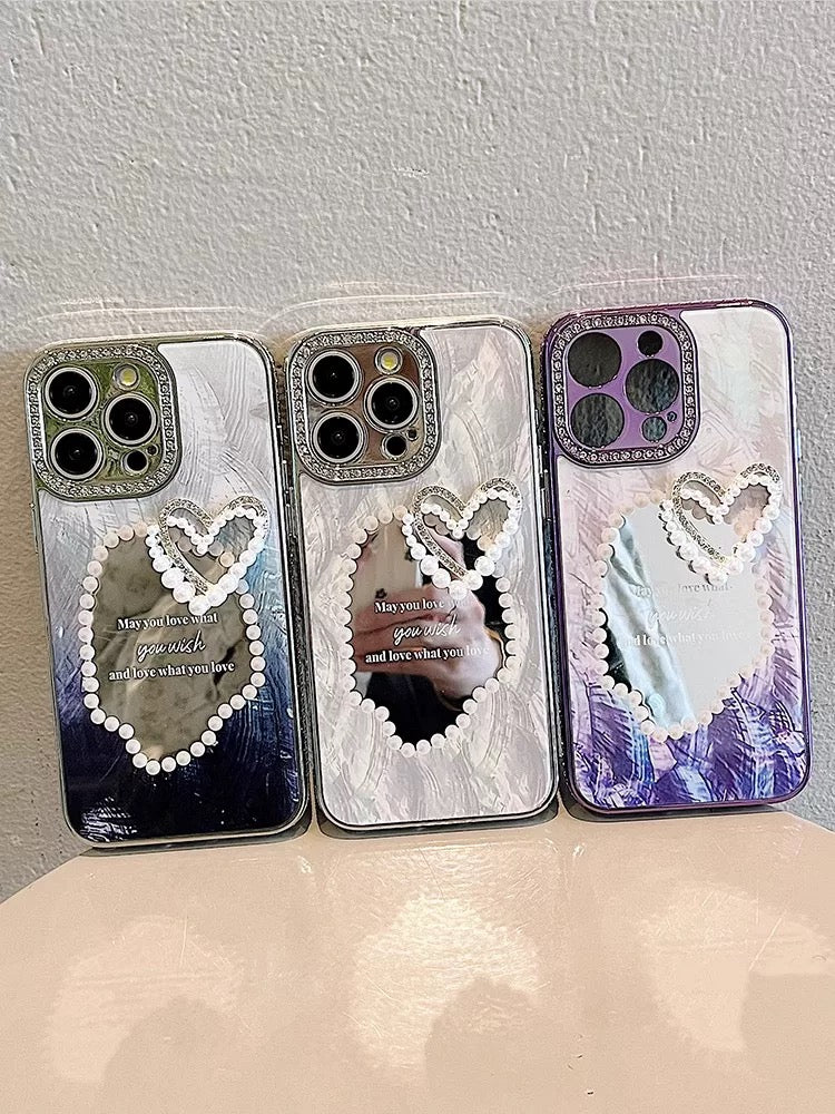 Luxury Rhinestone Makeup Pearl Mirror Phone Case V Boutique Studio