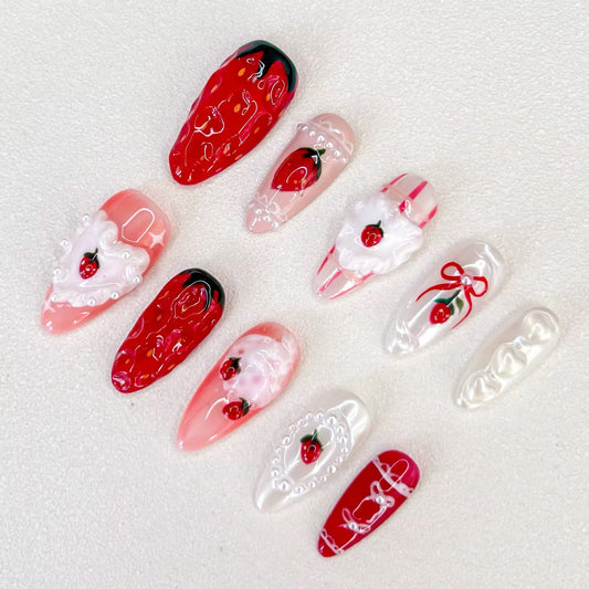 Sweetheart Strawberry Press-on Nails V Boutique Studio