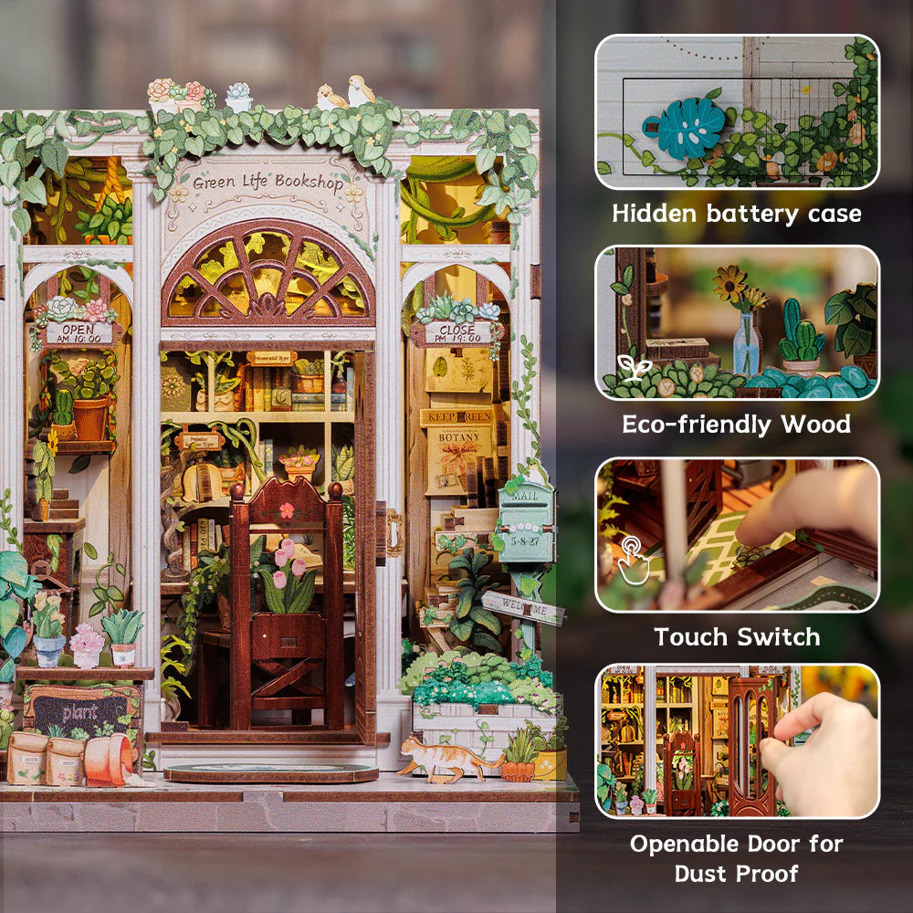 Green Life Bookshop – DIY Wooden Miniature Book Nook Kit