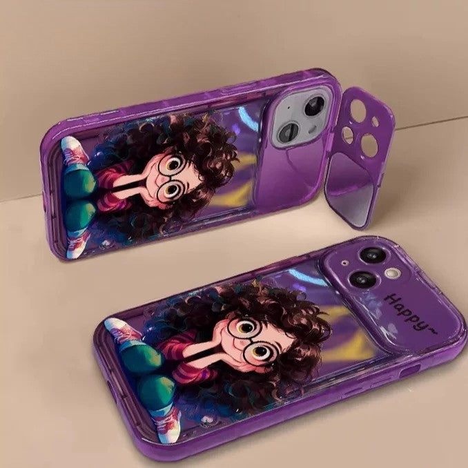 Happy Curly Hair Girl Phone Case – Multiple Colors