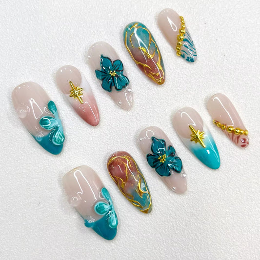 Oceanic Blooms Press-on Nails V Boutique Studio