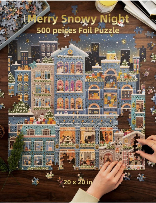 Merry Snowy Night 500 Pieces Foil Puzzle