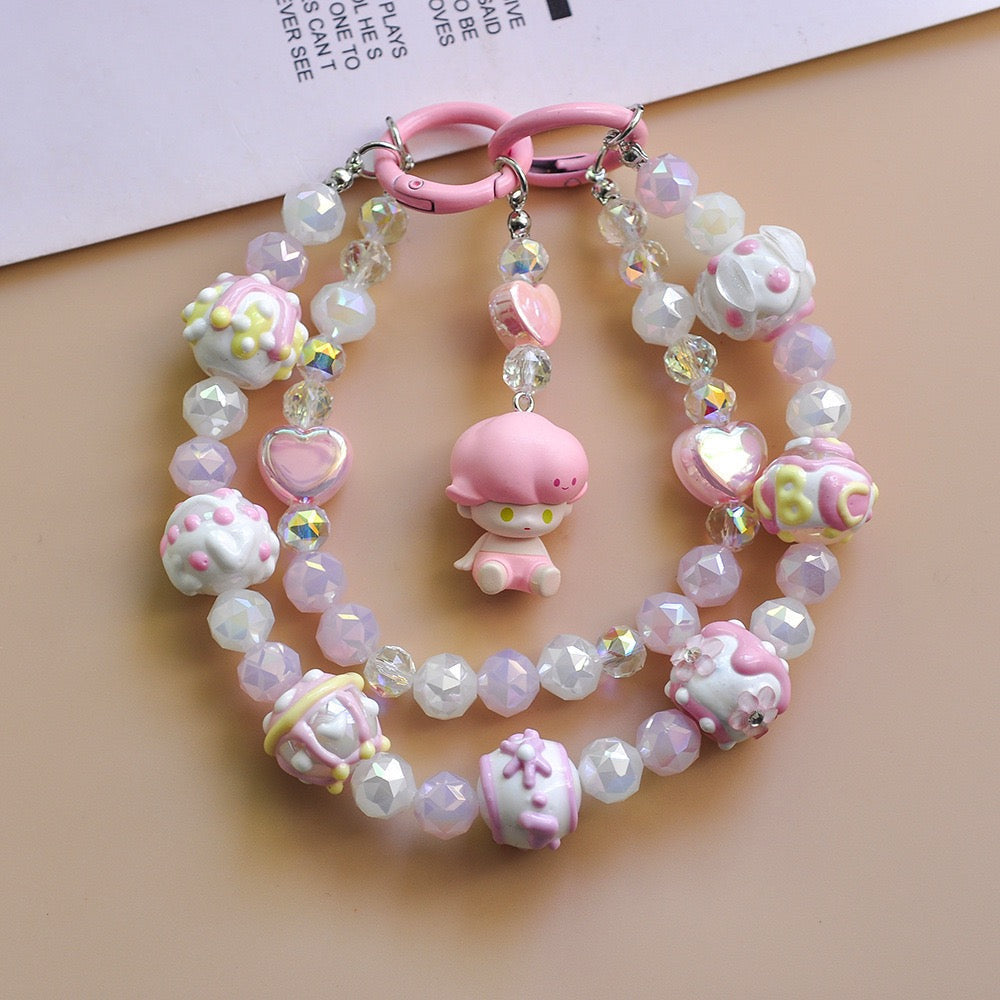 Hand Drawn Pearl Crystal Phone Lanyard