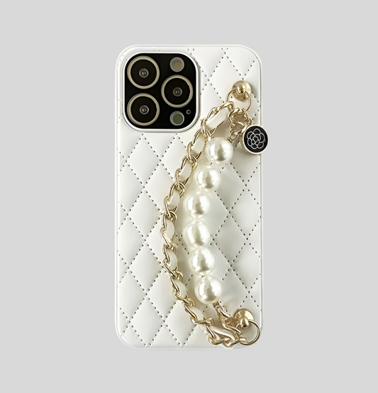 Elegant Quilted iPhone Case with Pearl Charm – Classy Gift Idea