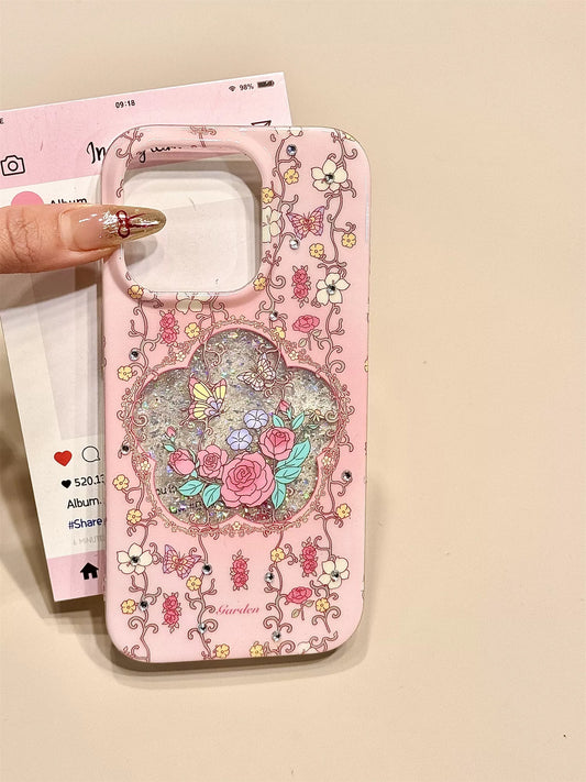 Floral Garden Glitter Phone Case – Pink Butterfly & Rose Design