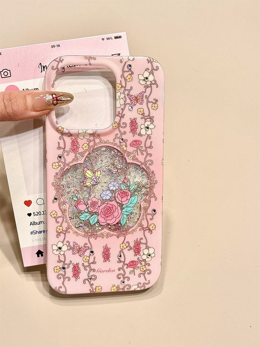Floral Garden Glitter Phone Case – Pink Butterfly & Rose Design V Boutique Studio