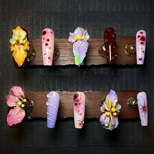 Luxury Handmade 3D Iridescent Flora Press-On Nails