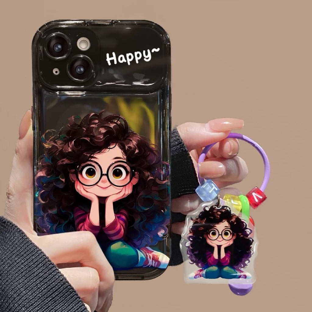 Happy Curly Hair Girl Phone Case – Multiple Colors