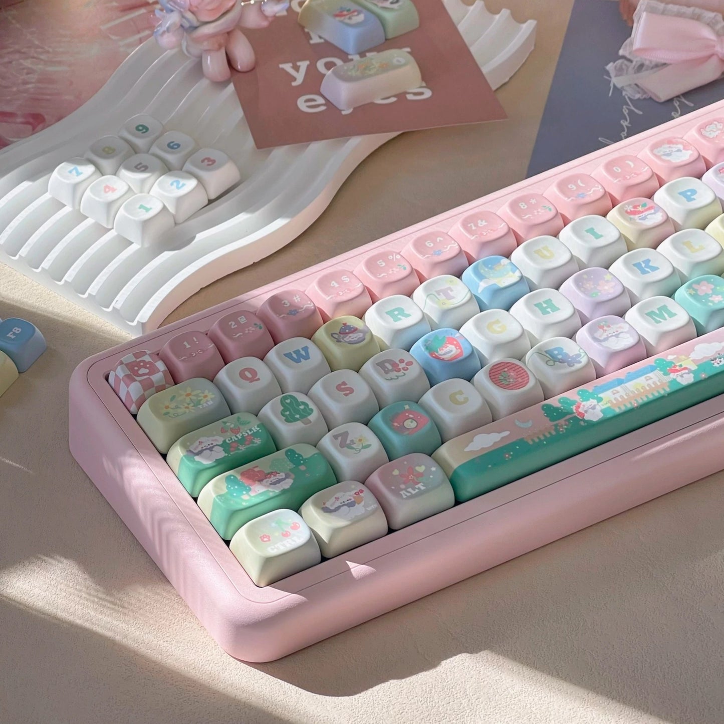 Dreamy Bunny Keycaps – XOA Profile PBT Set for Mechanical Keyboards