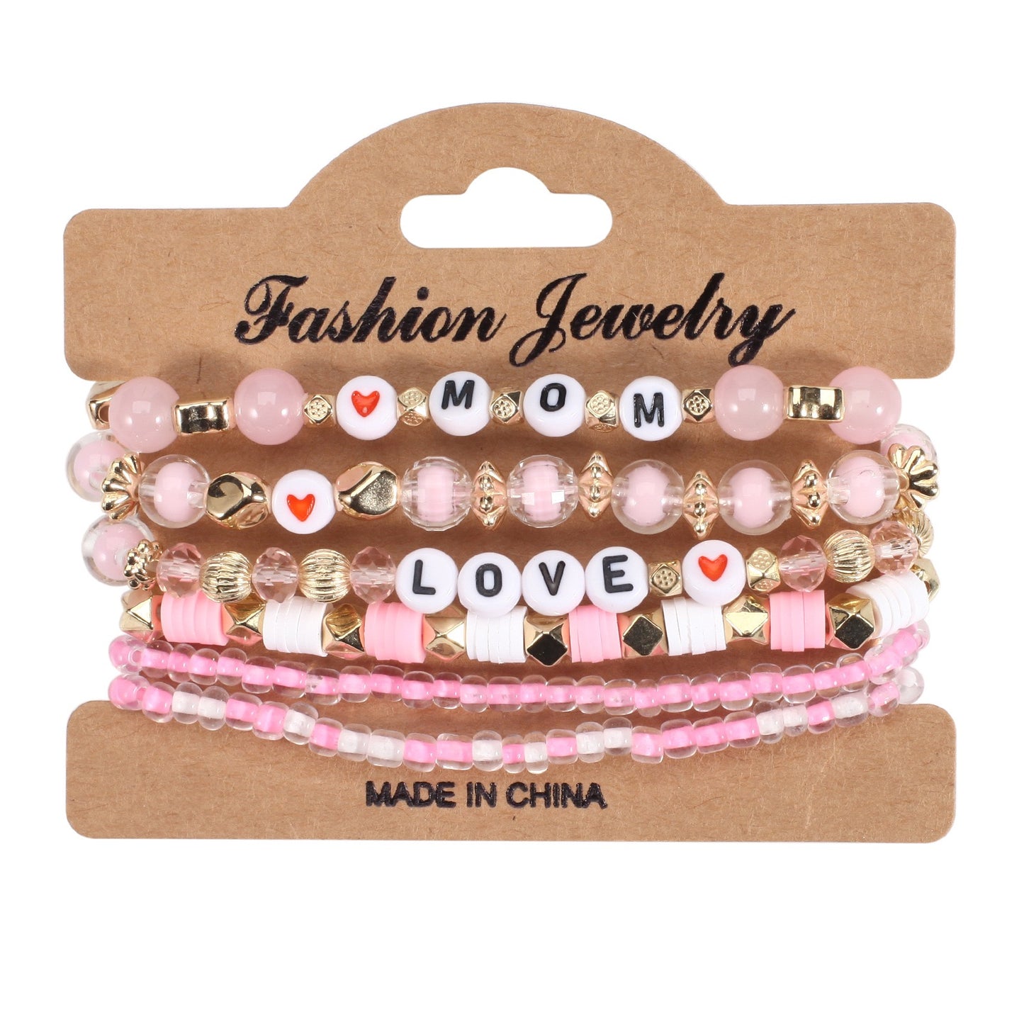 Mother’s Day Bracelet Stack – Pink & Gold Beaded Jewelry for Mom