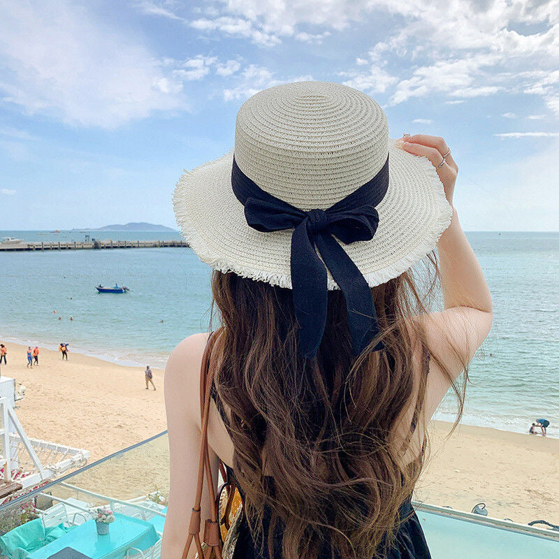 Women’s Straw Sun Hat with Bow – Wide Brim Summer Beach Hat, UV Protection