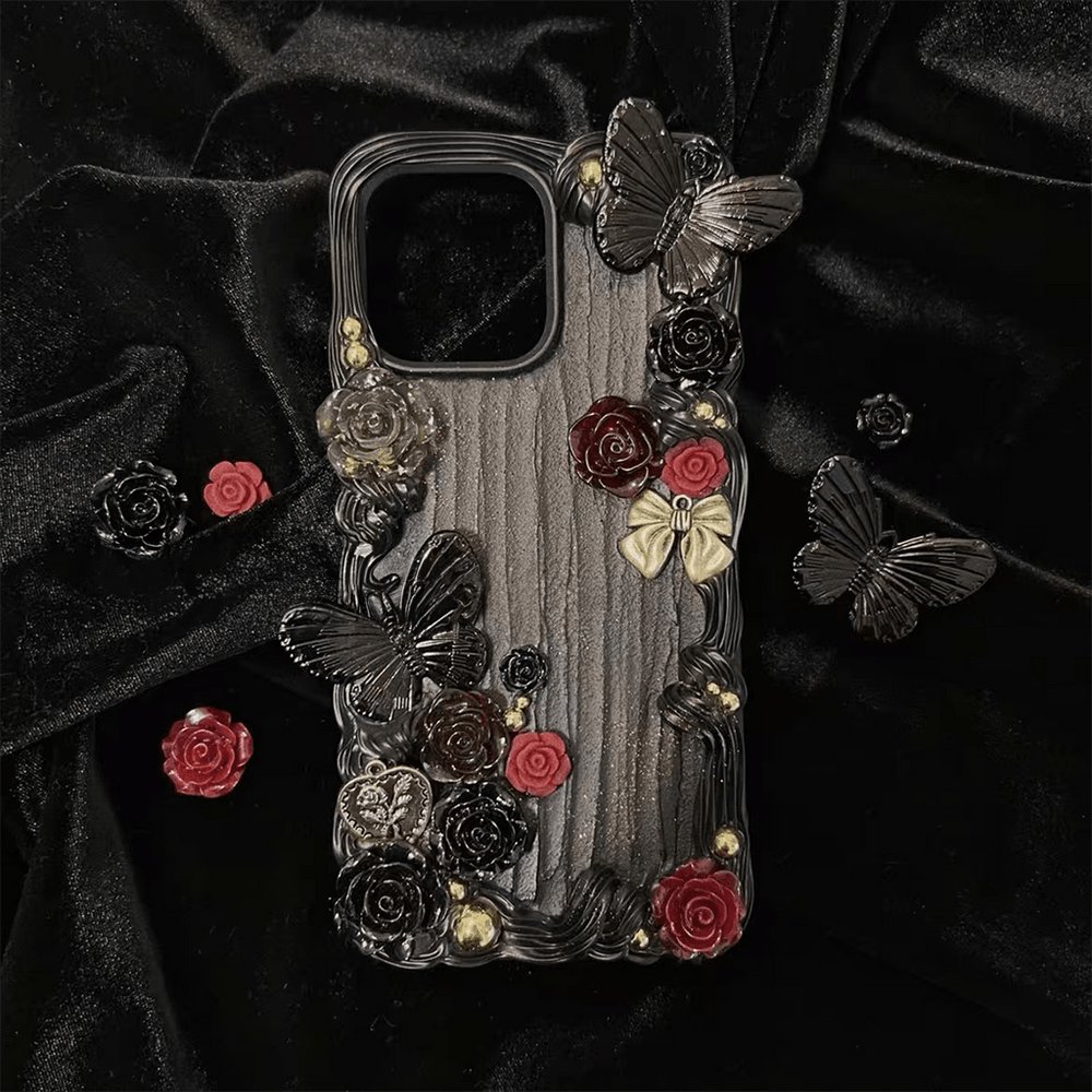 Handmade 3D Black Rose and Butterfly Phone Case V Boutique Studio