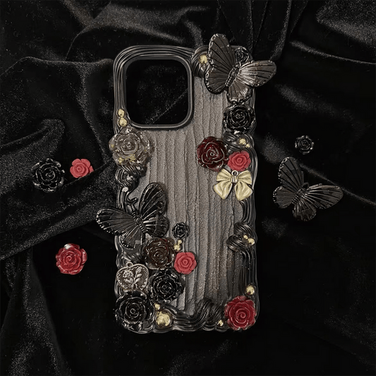 Handmade 3D Black Rose and Butterfly Phone Case V Boutique Studio