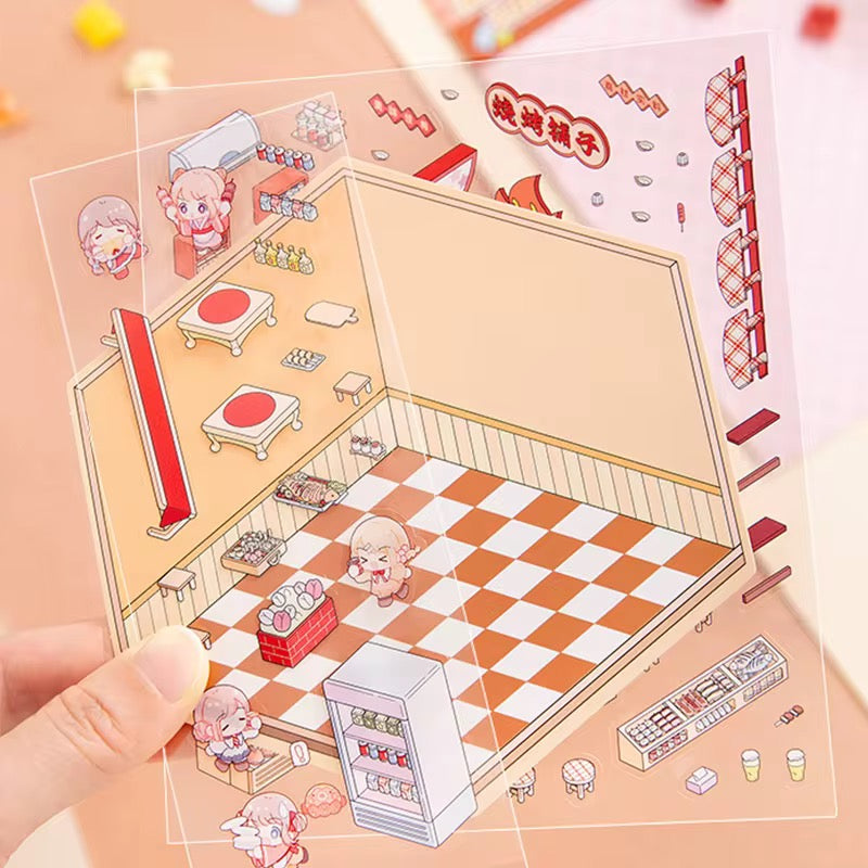 Mini Shop Room Stickers – 3D DIY Kit for Crafts & Journals