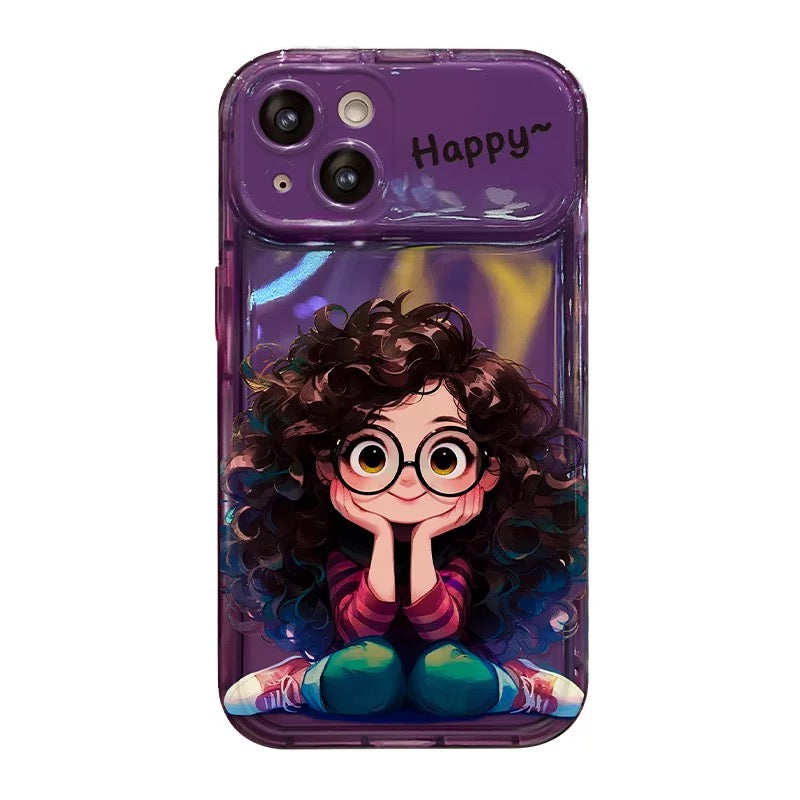 Happy Curly Hair Girl Phone Case – Multiple Colors