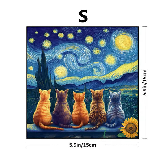 Starry Night Cat Theme Wooden Puzzle – Unique Jigsaw Gift V Boutique Studio