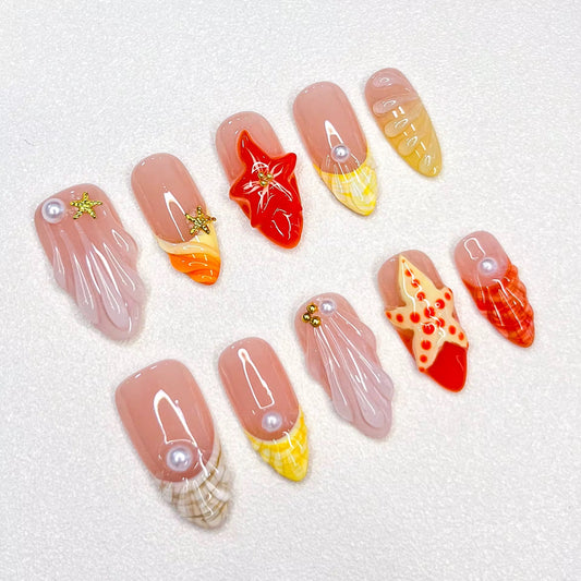 Starfish & Seashell Dreams Press-on Nails V Boutique Studio
