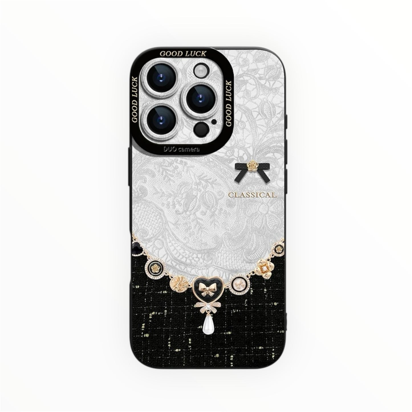 Elegant Lace Pearl Tweed Phone Case – Vintage French Style