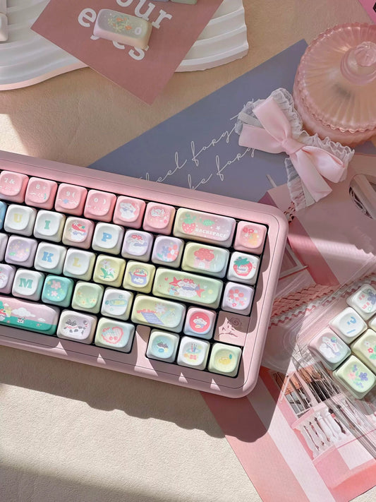 Dreamy Bunny Keycaps – XOA Profile PBT Set for Mechanical Keyboards