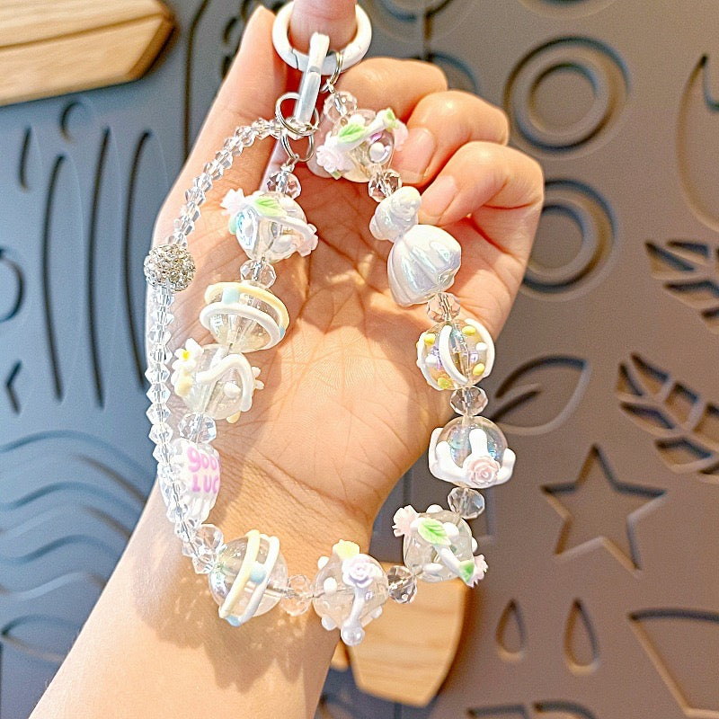 Colorful Beaded Phone Lanyard โ Kawaii Charm Wrist Strap