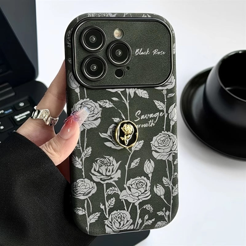Black Rose Leather Phone Case