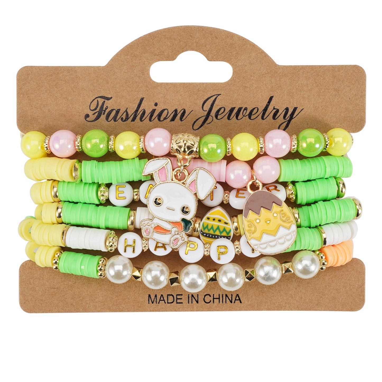 Easter Beaded Bracelet Stack – Colorful Holiday Jewelry with Bunny & Egg Charms