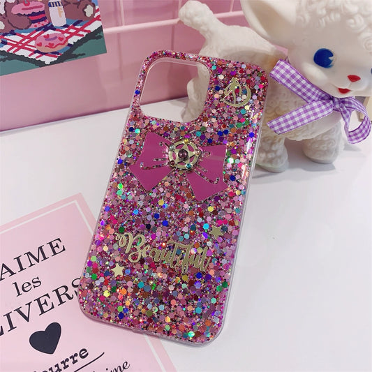 Handmade Sailor Moon Glitter Phone Case – Bow Charm & Sparkle Design