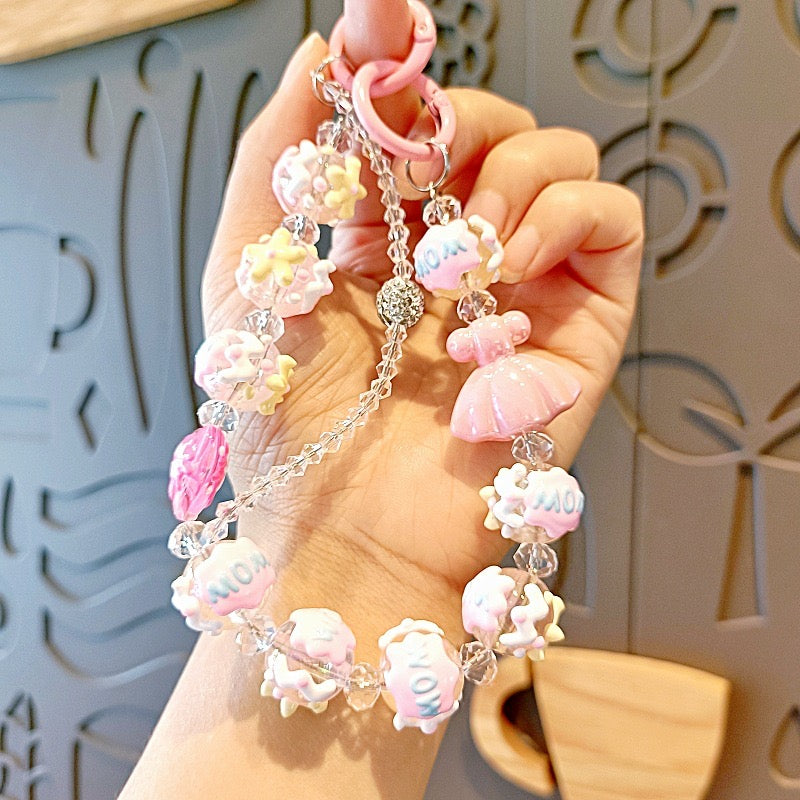 Colorful Beaded Phone Lanyard โ Kawaii Charm Wrist Strap