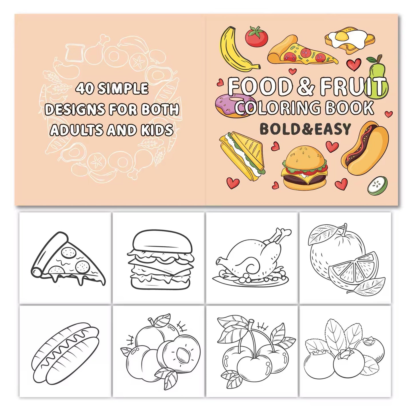 Food & Fruit Coloring Book – Fun & Easy Themed Illustrations