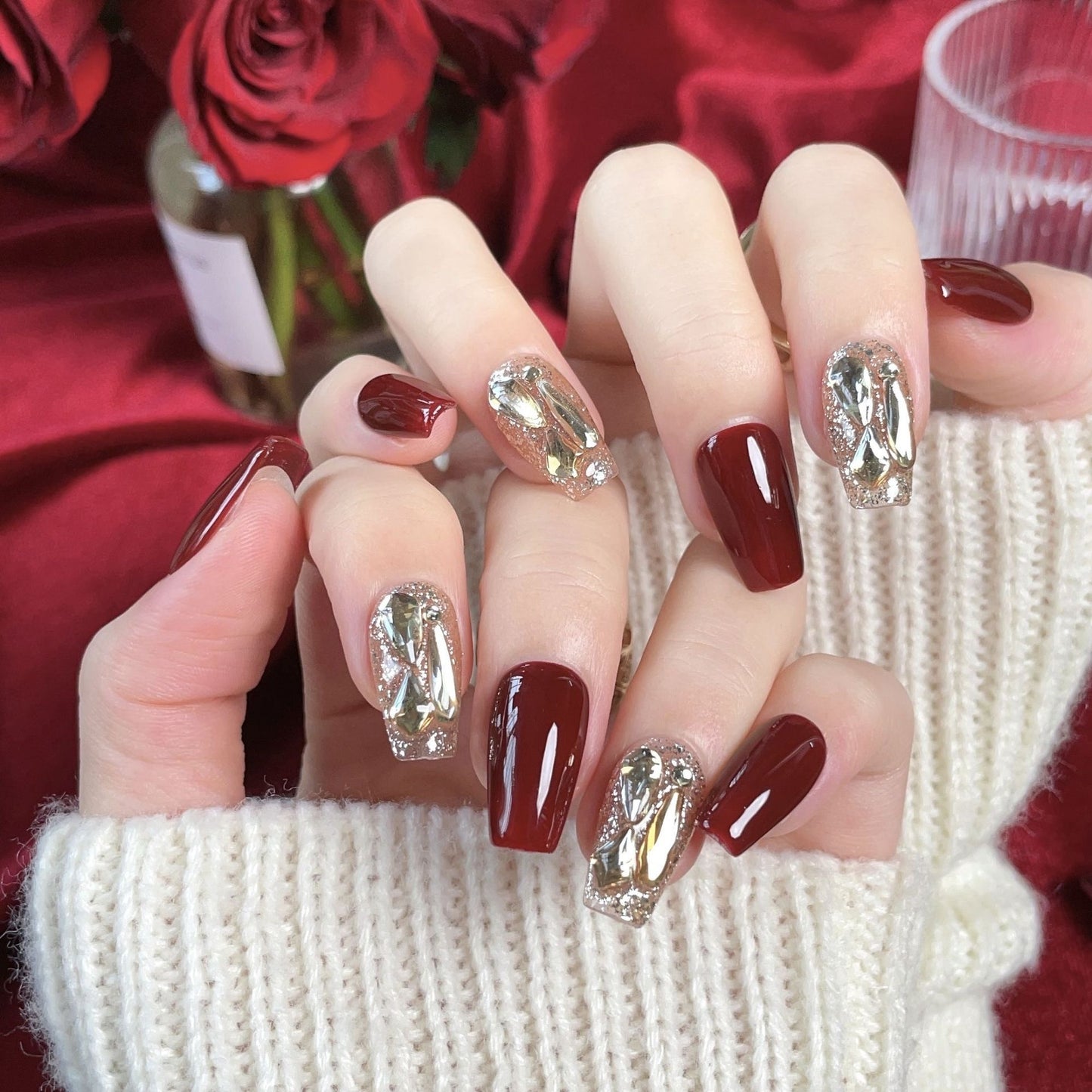Deep Crimson Sparkle Press-on Nails
