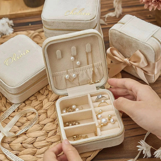 Custom Travel Jewelry Box – Personalized Organizer with Hooks & Rings V Boutique Studio