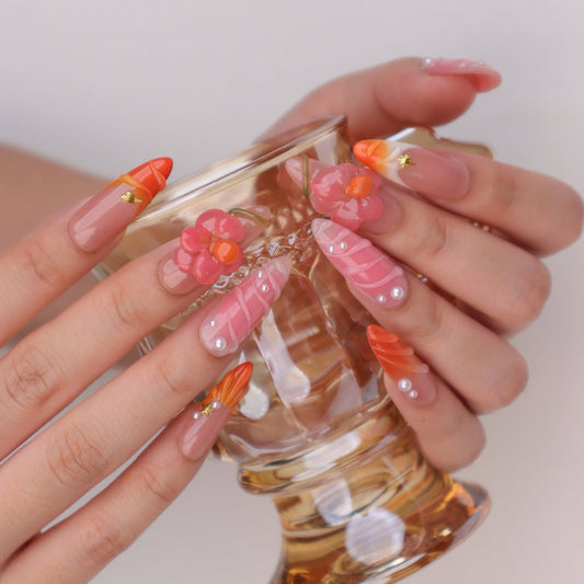 Tropical Coral Floral Press-On Nails V Boutique Studio