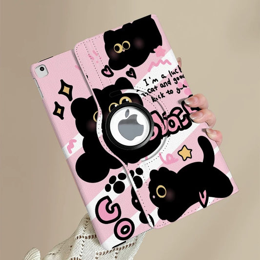 Adorable Black Cat Cartoon iPad Case