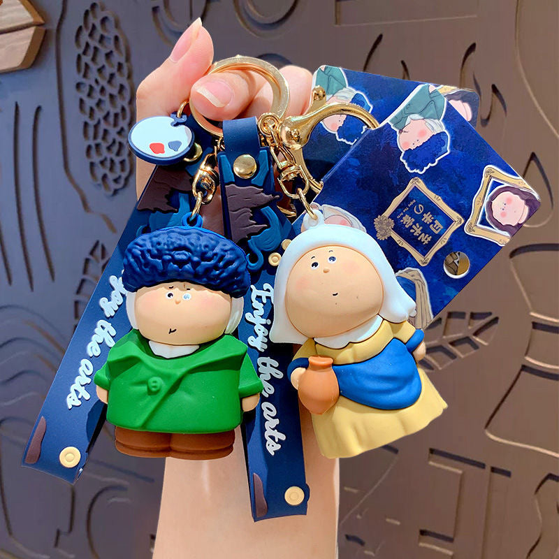Cartoon Artist Keychain – Cute Accessories Inspired by Famous Paintings