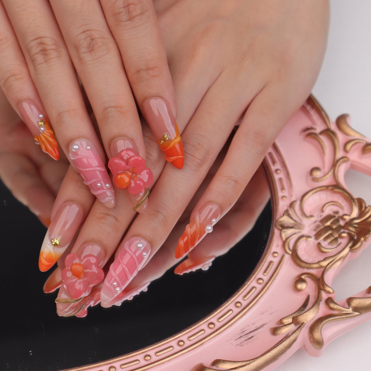 Tropical Coral Floral Press-On Nails